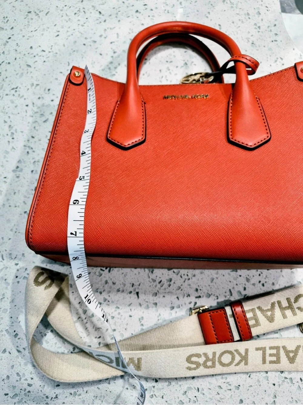 Michael Kors Orange Leather Satchel with Gold MK Charm